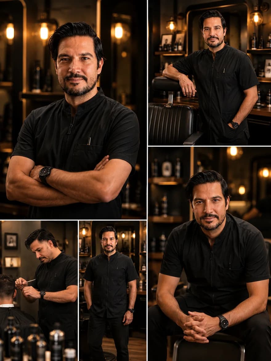 Denis Garcia atendiendo en la barbería