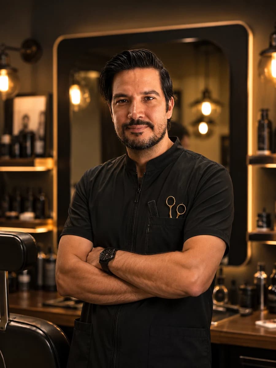 Denis Garcia, barbero brasileño, en la barbería
